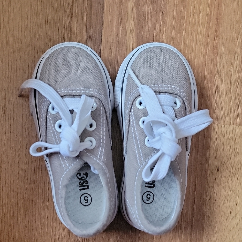 Kids Tan Canvas Sneakers